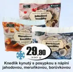 Adam Knedlík kynutý s posypkou s náplní jahodovou, meruňkovou, borůvkovou nabídka