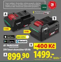 Lidl PARKSIDE PERFORMANCE 20V Smart akumulátor 4/8 Ah nabídka
