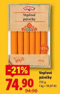 Lidl VEPŘOVÉ PÁREČKY nabídka