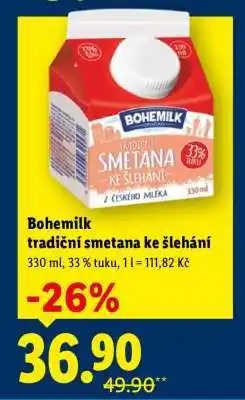 Lidl Bohemilk TRADIČNÍ SMETANA KE ŠLEHÁNÍ nabídka