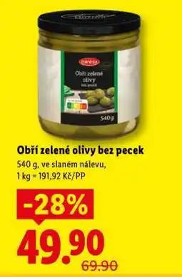 Lidl OBŘÍ ZELENÉ OLIVY bez pecek nabídka
