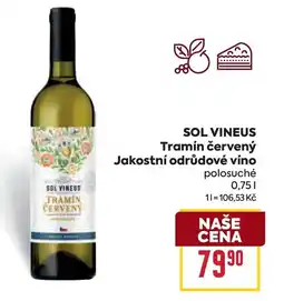 Billa SOL VINEUS Tramín červený Jakostní odrůdové víno nabídka