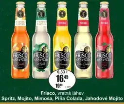 Adam Frisco, vratná láhev Spritz, Mojito, Mimosa, Piňa Colada, Jahodové Mojito nabídka