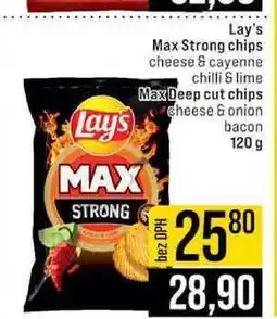 Jip Lay's Max Strong chips cheese & cayenne chilli & lime Max Deep cut chips cheese & onion bacon nabídka