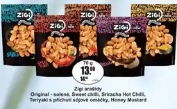 Adam Zigi arašídy Original - solené, Sweet chilli, Sriracha Hot Chilli, Teriyaki s příchutí sójové omáčky, Honey Mustard nabídka