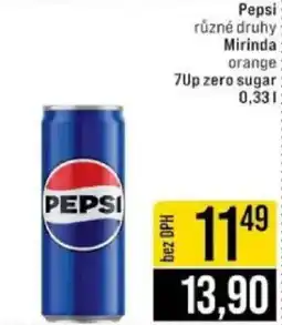 Jip Pepsi různé druhy Mirinda orange 7Up zero sugar nabídka