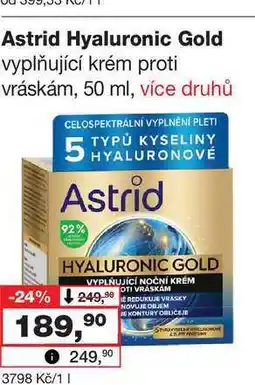 Barvy a laky drogerie Astrid Hyaluronic Gold vyplňující krém proti vráskám nabídka