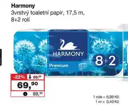 Barvy a laky drogerie Harmony 3vrstvý toaletní papír, 17,5 m, 8+2 rolí nabídka