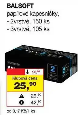 Barvy a laky drogerie BALSOFT papírové kapesníčky, - 2vrstvé, 150 ks nabídka