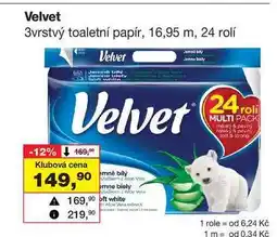 Barvy a laky drogerie Velvet 3vrstvý toaletní papír, 16,95 m, 24 rolí nabídka