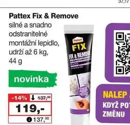 Barvy a laky drogerie Pattex Fix & Remove silné a snadno odstranitelné montážní lepidlo, udrží až 6 kg, 44 g nabídka
