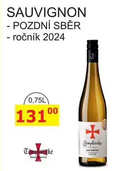 BENE Nápoje Templářské sklepy Čejkovice 0,75l SAUVIGNON POZDNÍ SBĚR - ročník 2024 nabídka