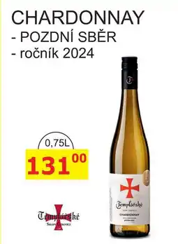 BENE Nápoje Templářské sklepy Čejkovice 0,75l CHARDONNAY, POZDNÍ SBĚR - ročník 2024 nabídka