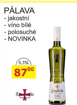 BENE Nápoje Templářské sklepy Čejkovice 0,75l PÁLAVA jakostní víno bílé polosuché nabídka