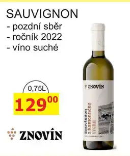 BENE Nápoje ZNOVÍN ZNOJMO 0,75L SAUVIGNON pozdní sběr ročník 2022, víno suché nabídka