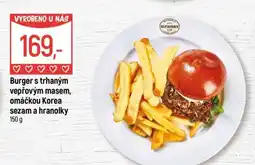 Globus Burger s trhaným vepřovým masem, omáčkou Korea sezam a hranolky nabídka
