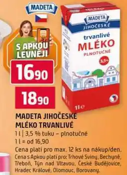 Terno MADETA JIHOČESKÉ MLÉKO TRVANLIVÉ MLÉKO 3,5 % tuku plnotučné nabídka