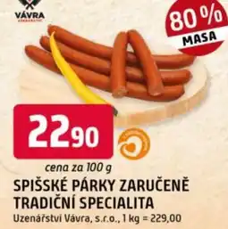 Trefa Spišské párky zaručeně tradiční specialita nabídka