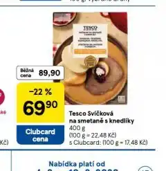 Tesco Tesco svíčková na smetaně s knedlíky nabídka
