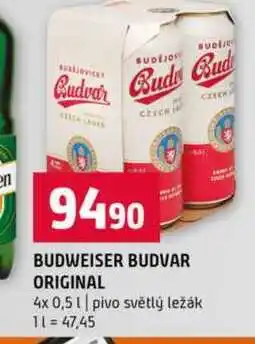 Terno BUDWEISER BUDVAR ORIGINAL 4x 0,5l pivo světlý ležák nabídka