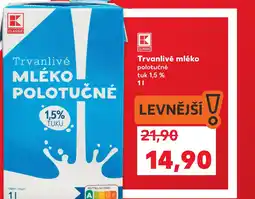 Kaufland Trvanlivé mléko polotučné tuk 1,5 % nabídka