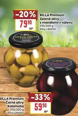Billa BILLA Green Olives Zelené olivy s mandlemi v nálevu 370/200 g nabídka