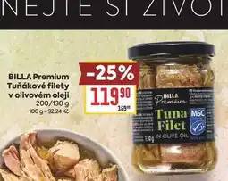 Billa BILLA Premium Tuňákové filety v olivovém oleji 200/130 g nabídka