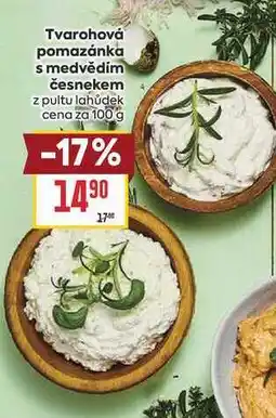 Billa Tvarohová pomazánka s medvědím česnekem z pultu lahůdek cena za nabídka