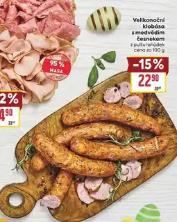 Billa Velikonoční klobása s medvědím česnekem z pultu lahůdek cena za nabídka