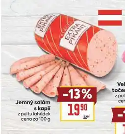 Billa Jemný salám s kapií z pultu lahůdek cena za nabídka