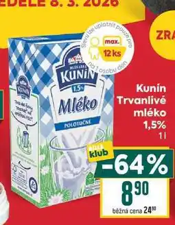 Billa Kunín Mléko Trvanlivé 1,5% nabídka
