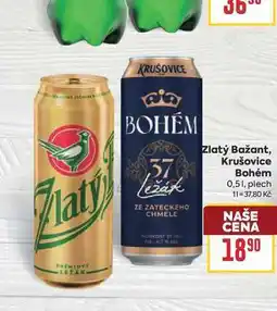 Billa Zlatý Bažant, Krušovice Bohém 0,51, plech nabídka