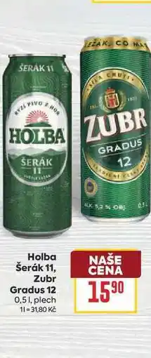 Billa Holba Šerák 11, Zubr Gradus 12 0,51, plech nabídka