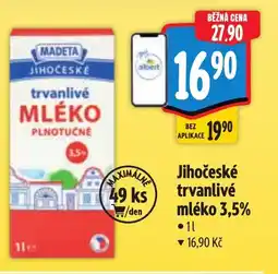 Albert Madeta Jihočeské trvanlivé mléko 3,5% nabídka