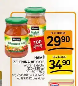 Flop HAMÉ ZELENINA VE SKLE vybrané druhy 320-330 g/ PP 150-175 g nabídka