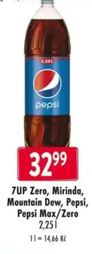Qanto 7UP Zero, Mirinda, Mountain Dew, Pepsi, Pepsi Max/Zero nabídka