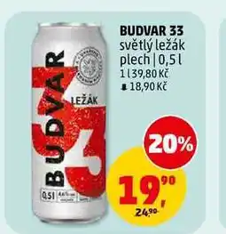 Penny Market BUDVAR 33 světlý ležák plech nabídka