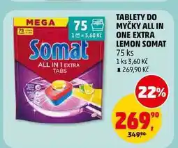 Penny Market TABLETY DO MYČKY ALL IN ONE EXTRA LEMON SOMAT, 75 ks nabídka