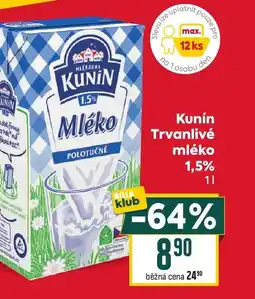 Billa Kunín Trvanlivé mléko 1,5% nabídka