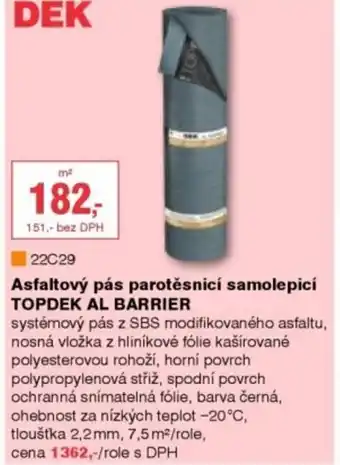 DEK Asfaltový pás parotěsnicí samolepicí TOPDEK AL BARRIER nabídka