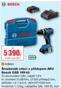 DEK Šroubovák vrtací s příklepem AKU Bosch GSB 18V-65 nabídka