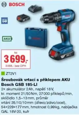 DEK Šroubovák vrtací s příklepem AKU Bosch GSB 185-LI nabídka