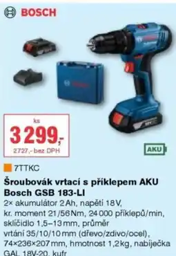 DEK Šroubovák vrtací s příklepem AKU Bosch GSB 183-LI nabídka