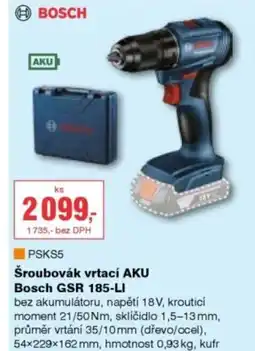 DEK Šroubovák vrtací AKU Bosch GSR 185-LI nabídka