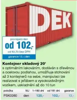 DEK Kontejner skladový 20° nabídka