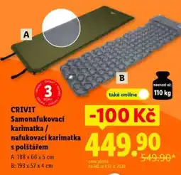 Lidl CRIVIT Samonafukovací karimatka / nafukovací karimatka s polštářem nabídka