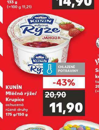Kaufland Kunín mléčná rýže / krupice nabídka