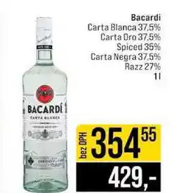 Jip Bacardi Carta Blanca 37,5% Carta Oro 37,5% Spiced 35% Carta Negra 37,5% Razz 27% nabídka