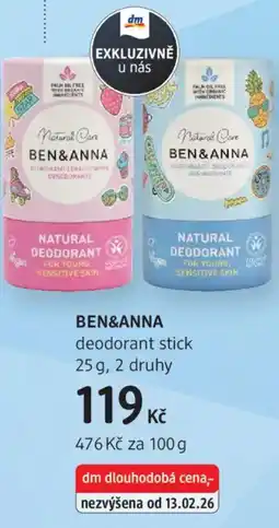 dm drogerie BEN&ANNA deodorant stick nabídka