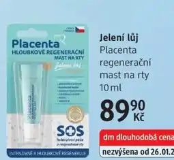 dm drogerie Jelení lůj Placenta regenerační mast na rty nabídka